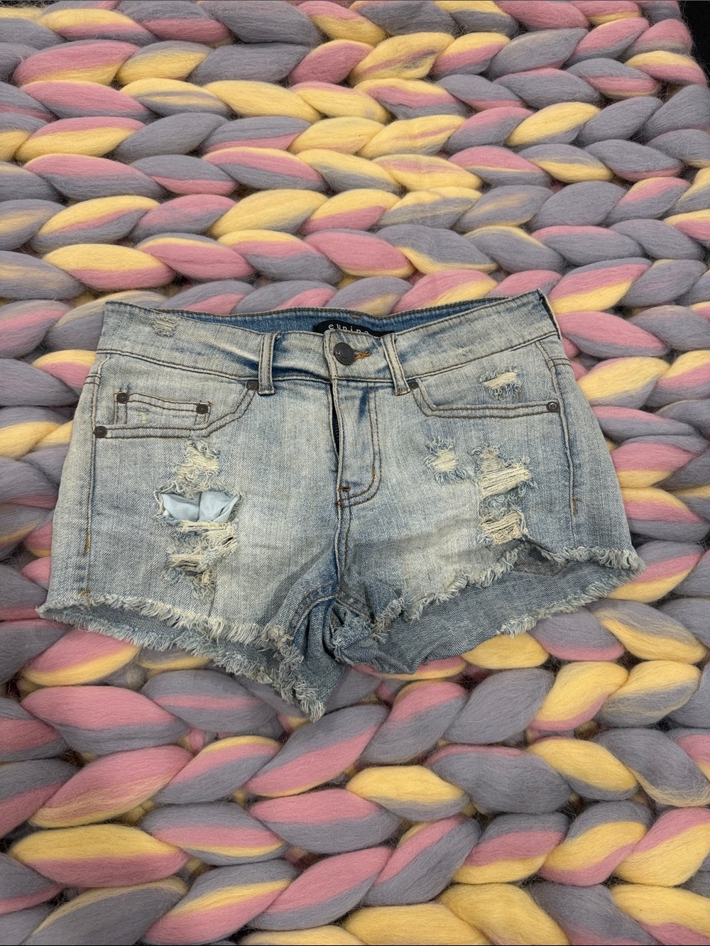 Light Wash Distressed Denim Shorts - Women